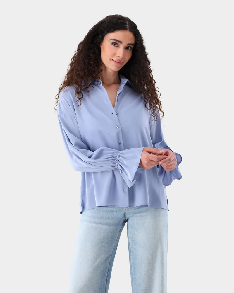 van Laack Hemdbluse aus Seide mit ausgestellten Manschetten Blau