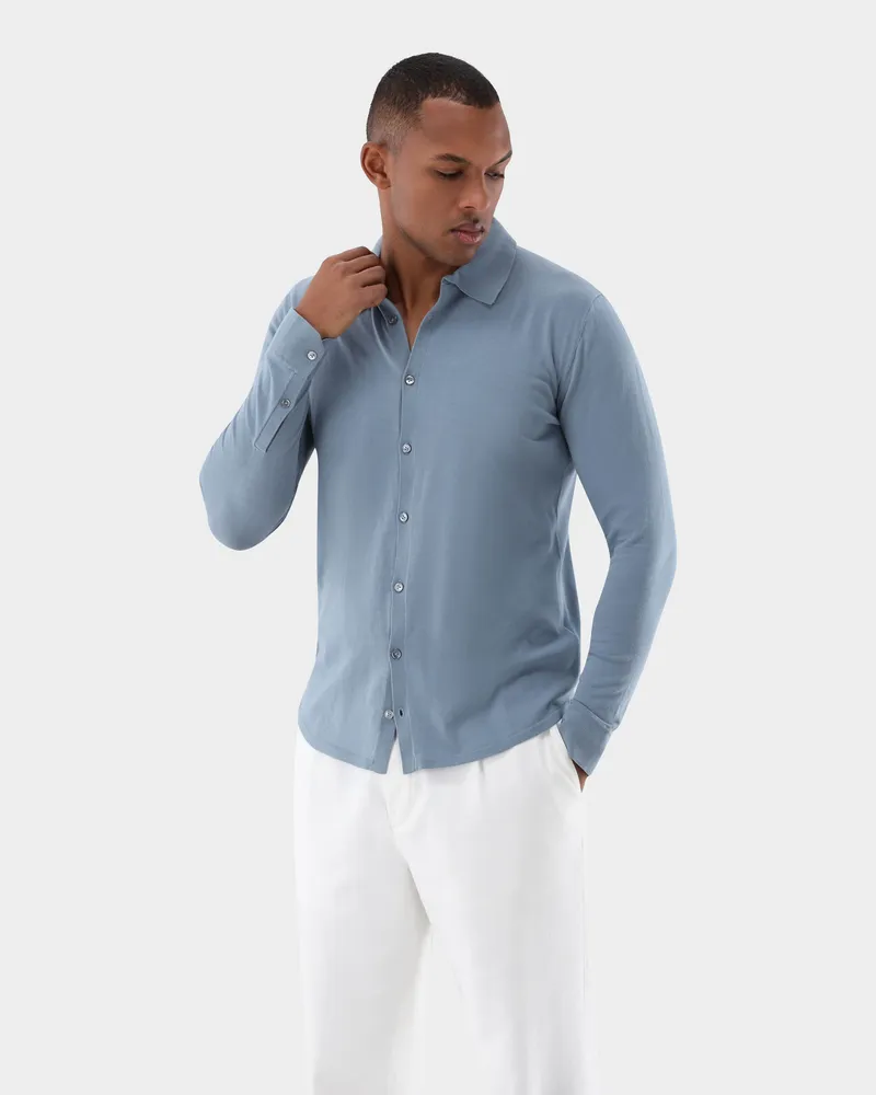 van Laack Strick Hemd aus Air Cotton Blau