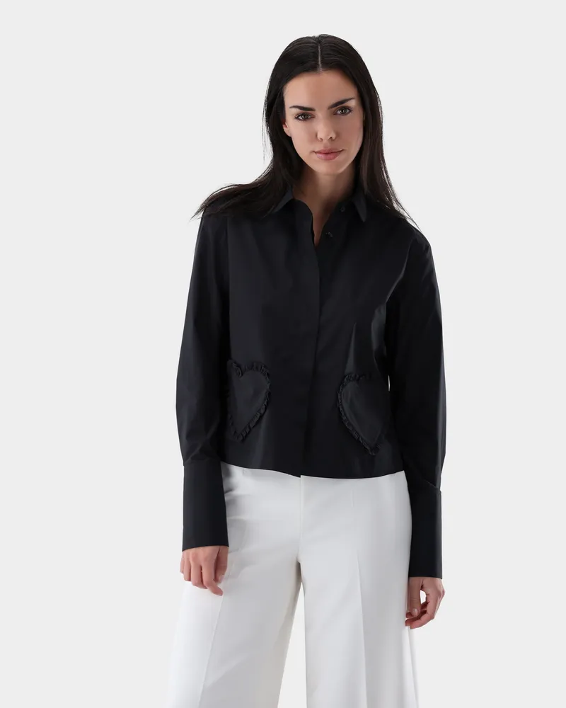 van Laack Hemdbluse cropped mit Herz-Taschen Schwarz