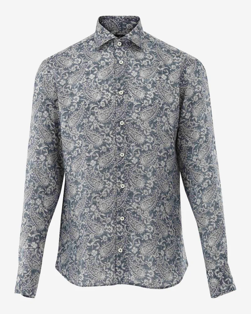 van Laack Leinenhemd mit Paisley Druck Tailor Fit Blau