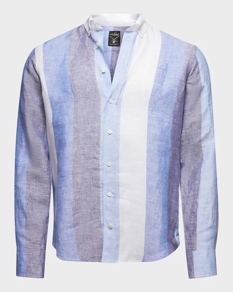 van Laack Leinenhemd mit Button Down Kragen Tailor Fit Blau