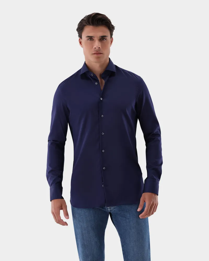 van Laack Bügelfreies Hybridshirt mit Jerseyeinsatz Slim Fit Blau