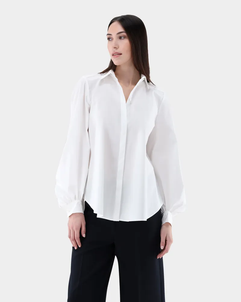 van Laack Bluse mit Ballonärmeln und lockerer Passform Weiß