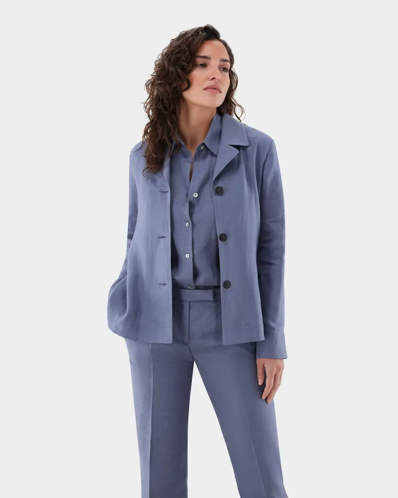 van Laack Leinen-Hemdjacke mit Revers Lila