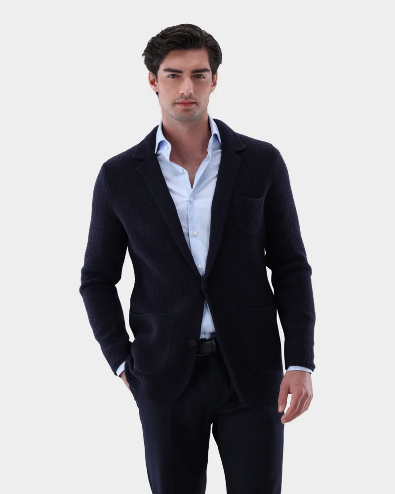 van Laack Strick-Sakko mit Wolle und Kaschmir Blau