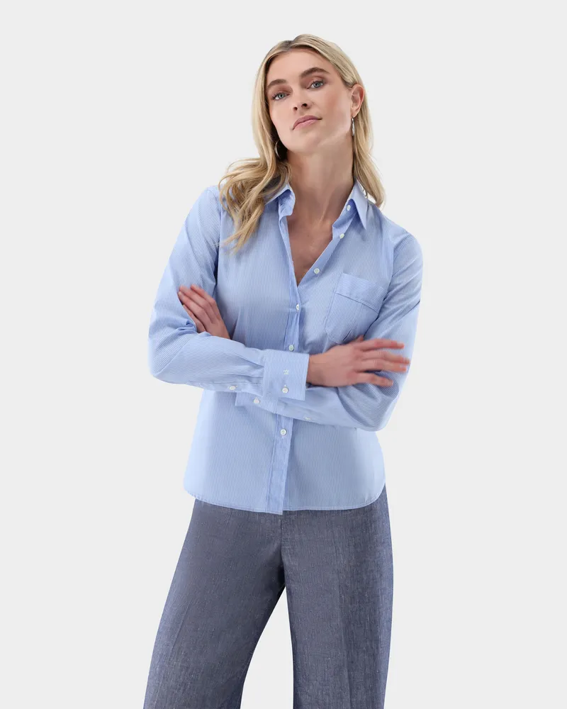 van Laack Hemdbluse tailliert mit Brusttasche Blau