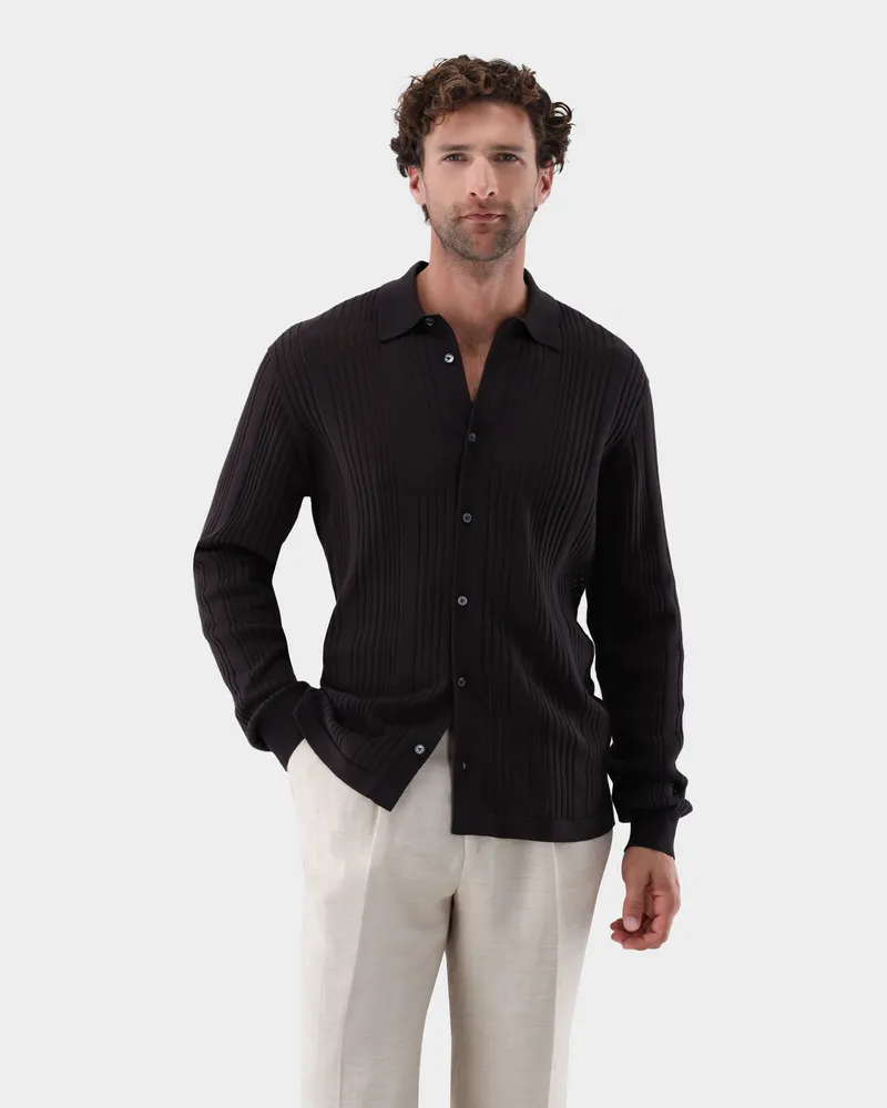 van Laack Strickhemd mit Streifen-Struktur aus Air Cotton Beige