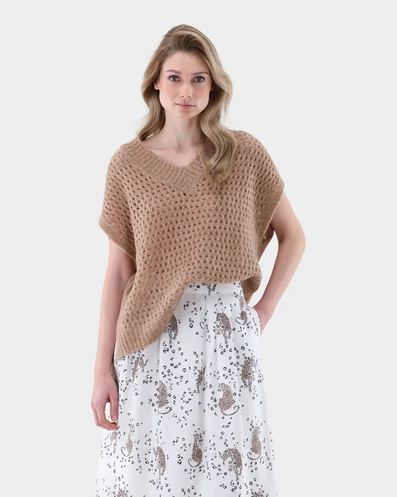 van Laack V-Ausschnitt Häkel Pullunder Beige