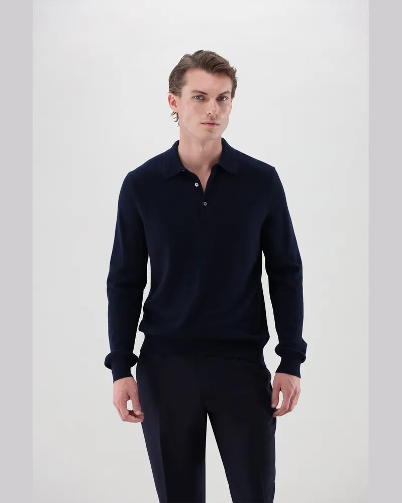 van Laack Strick-Poloshirt aus Kaschmir Blau