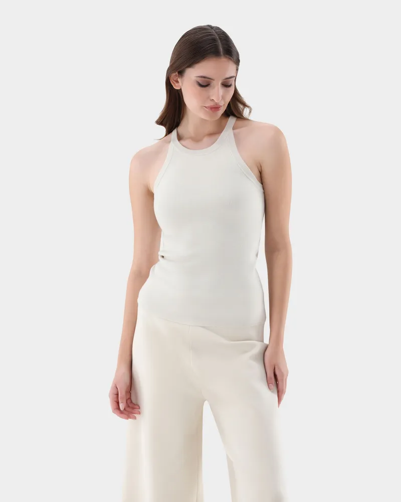 van Laack Tanktop aus Merino und Lamé Cremefarben