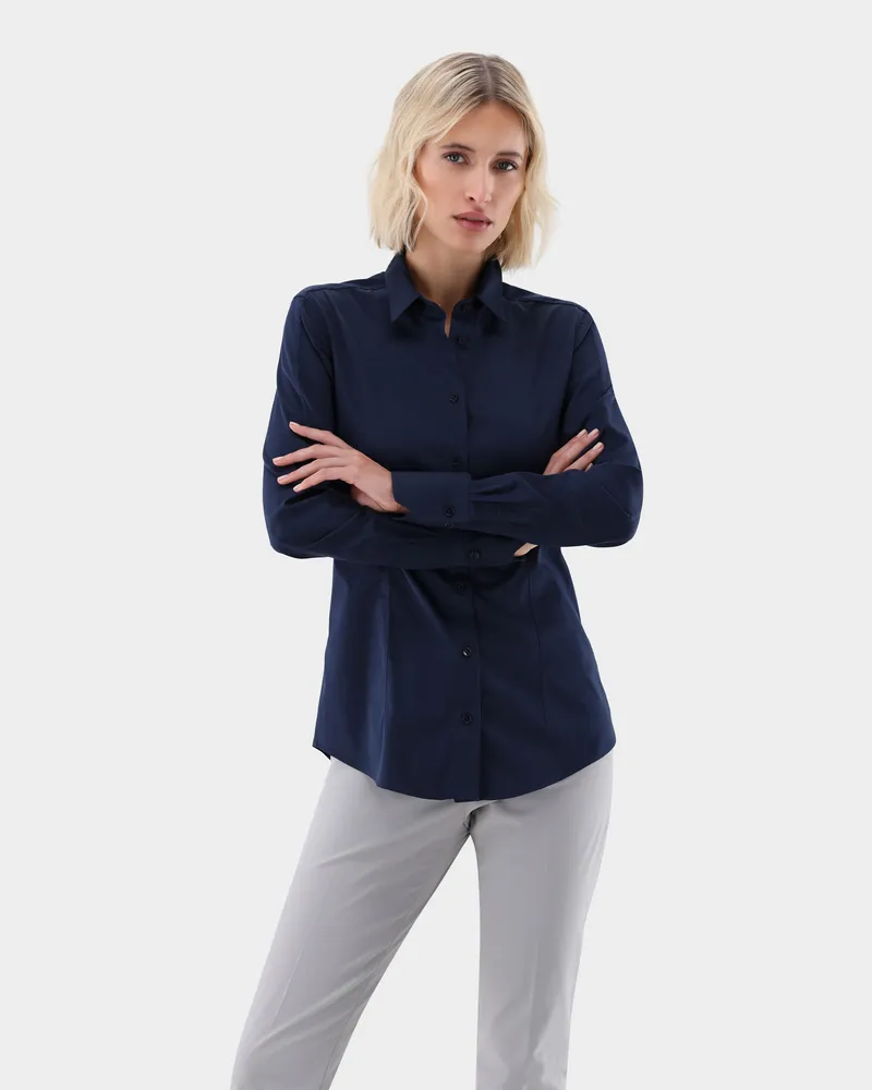 van Laack Hemdbluse mit Stretch Slim Fit Blau