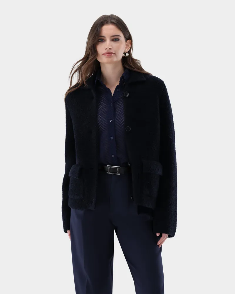 van Laack Strick-Blazer mit aufgesetzte Taschen Blau