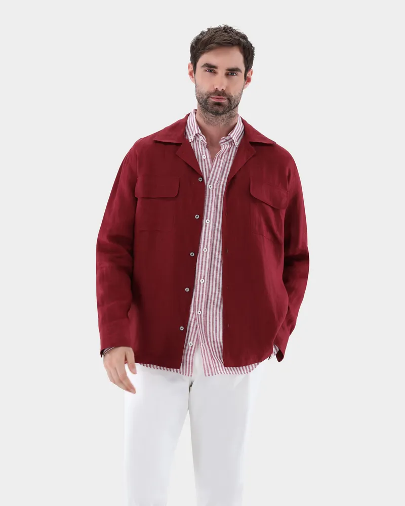 van Laack Hemdjacke mit Reverskragen aus Leinen Rot