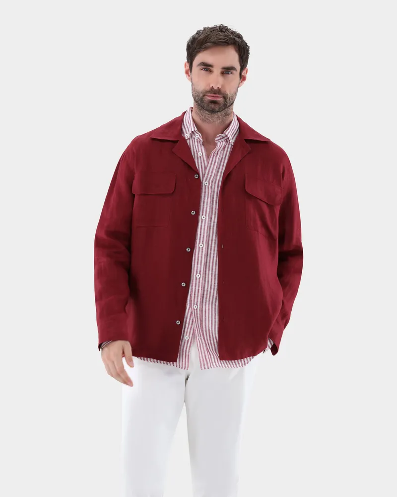 van Laack Hemdjacke mit Reverskragen aus Leinen Rot