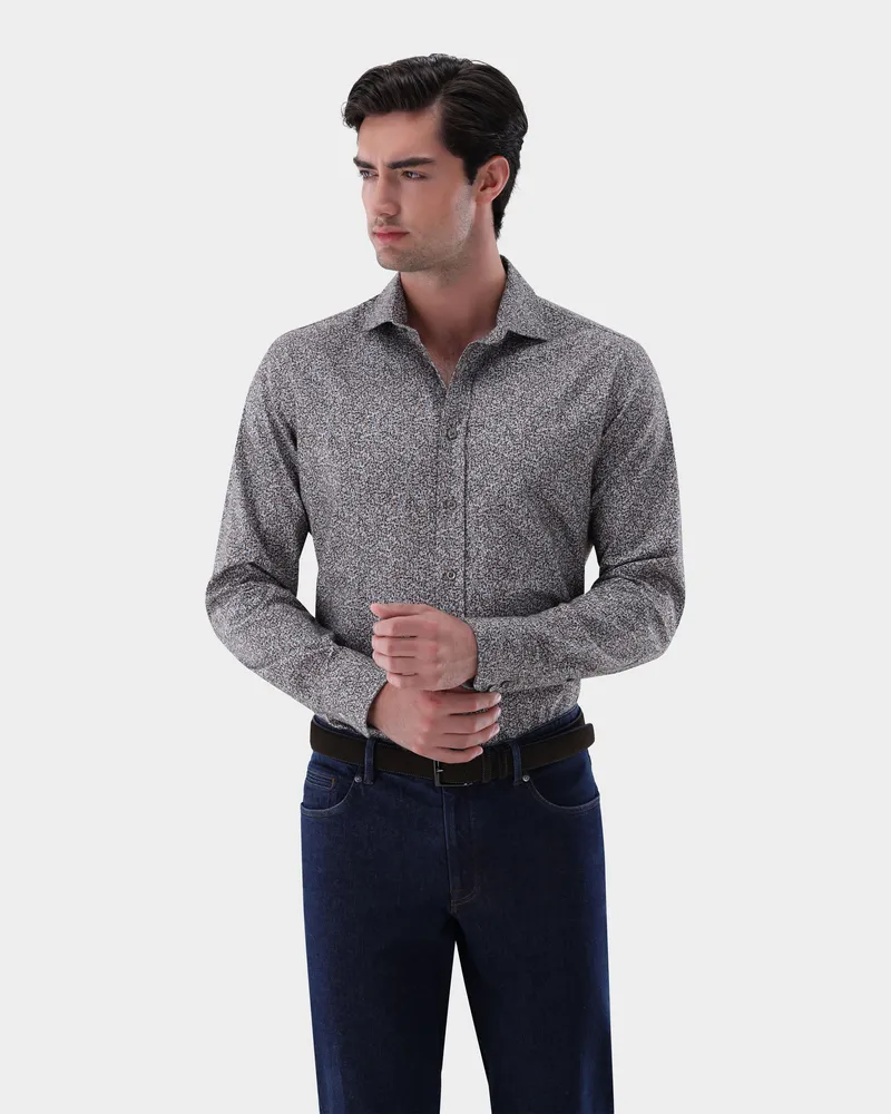 van Laack Flanellhemd mit Mikro-Blatt Druck Tailor Fit Beige