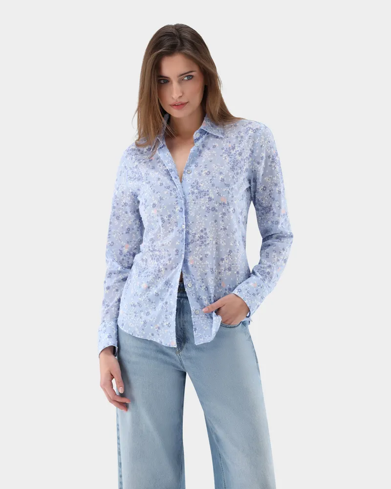 van Laack Hemdbluse tailliert aus Baumwoll-Plumetis Blau