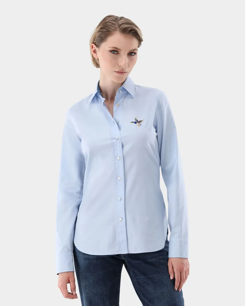 van Laack Hemdbluse mit Enten-Stickerei Blau