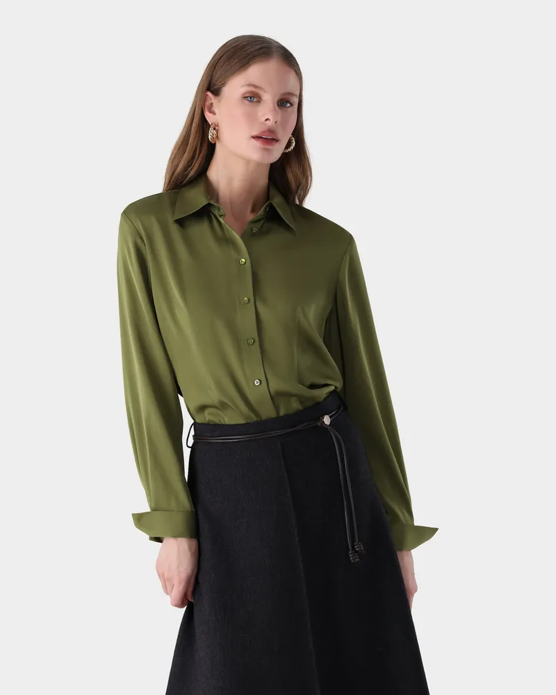 van Laack Hemdbluse aus Seide mit Stretch Grün