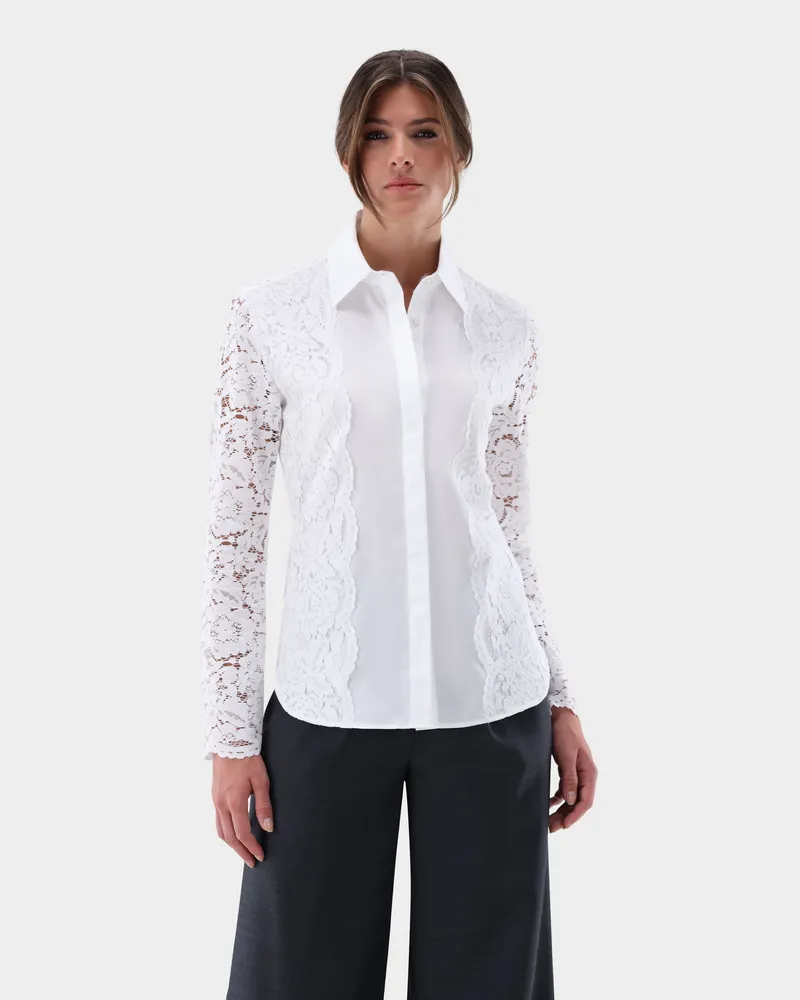 van Laack Hemdbluse mit Spitzenärmeln Cremefarben