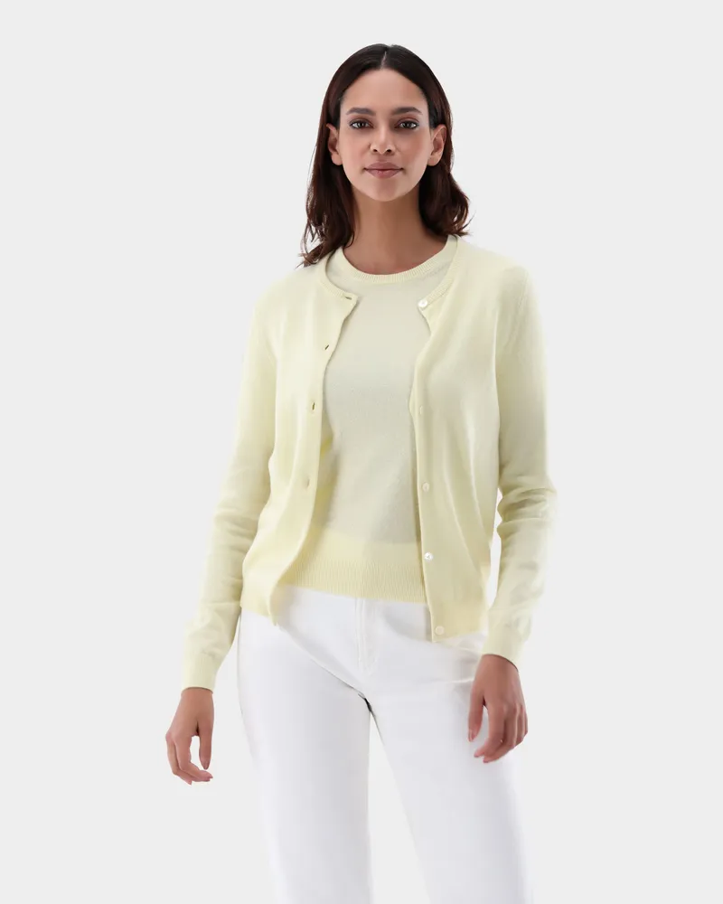 van Laack Kaschmir Strickjacke mit Rundhalsausschnitt Gelb