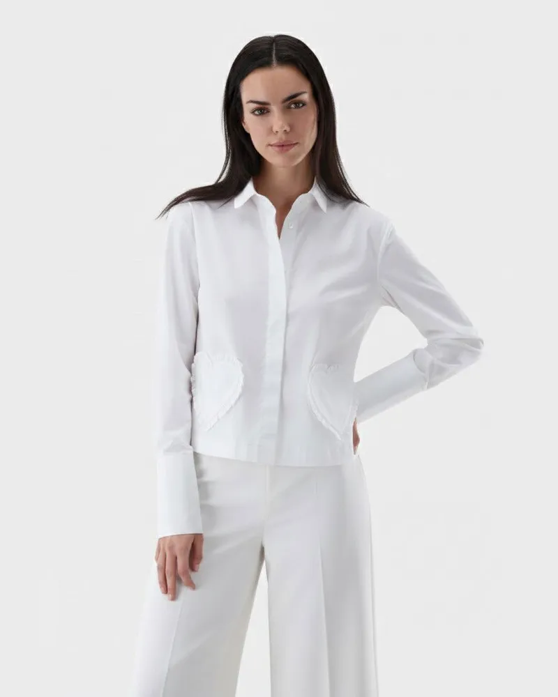 van Laack Hemdbluse cropped mit Herz-Taschen Weiß