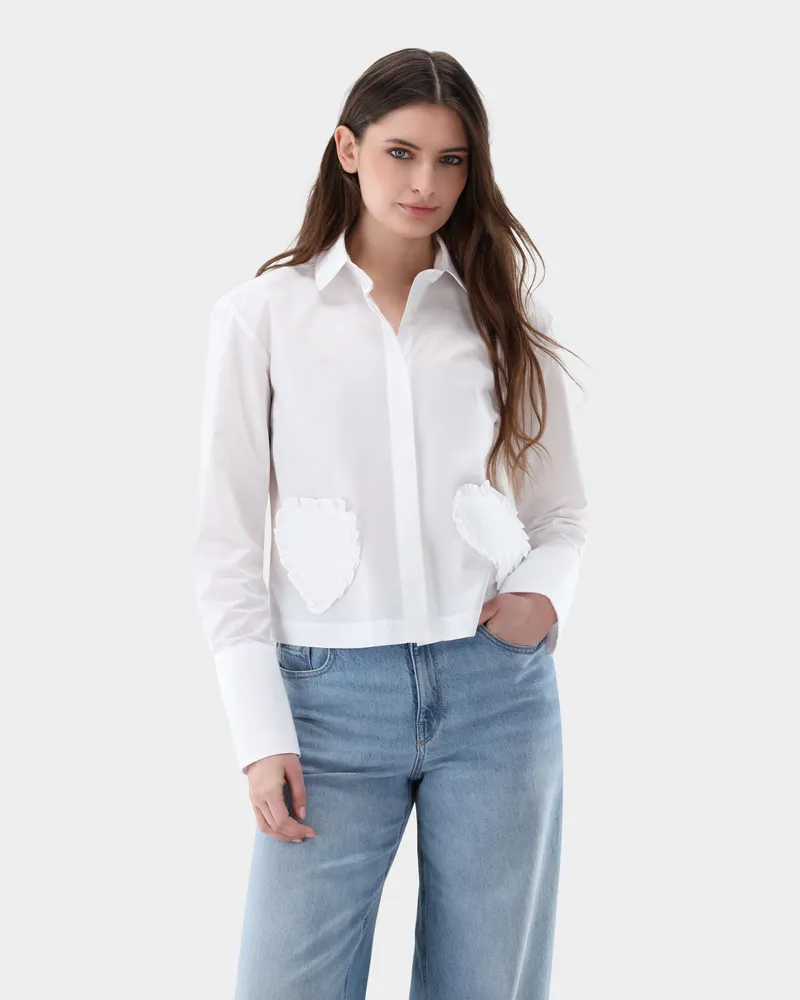 van Laack Hemdbluse cropped mit Herz-Taschen Weiß