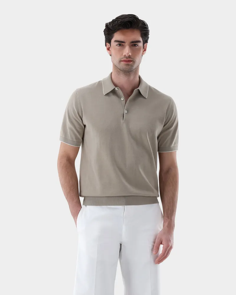 van Laack Strick Poloshirt mit Detail aus Air Cotton Grün