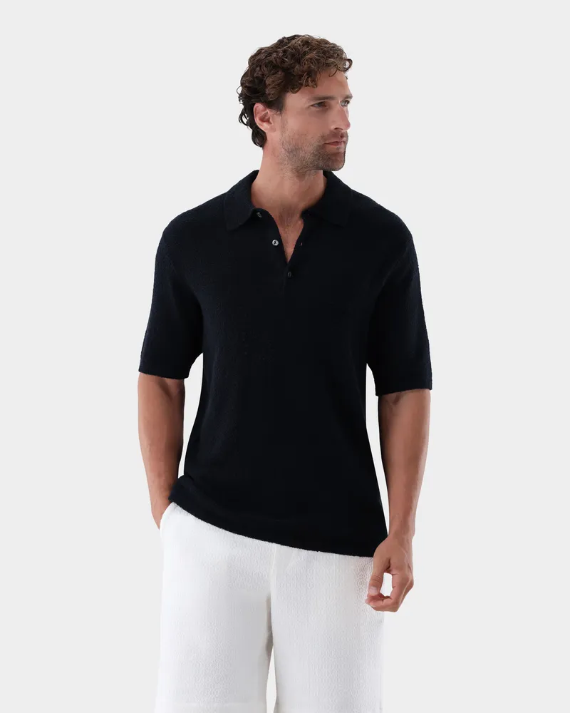 van Laack Poloshirt aus Bouclé-Strick Blau