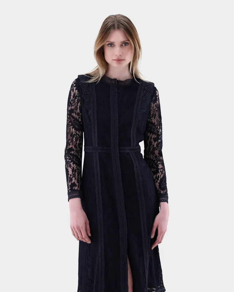 van Laack Kleid aus Spitze mit taillierter Passform Blau