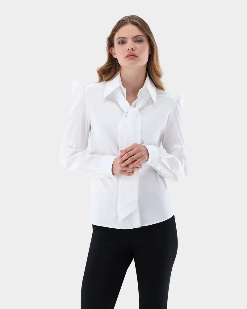 van Laack Hemdbluse mit Schluppe und Puffärmeln Weiß