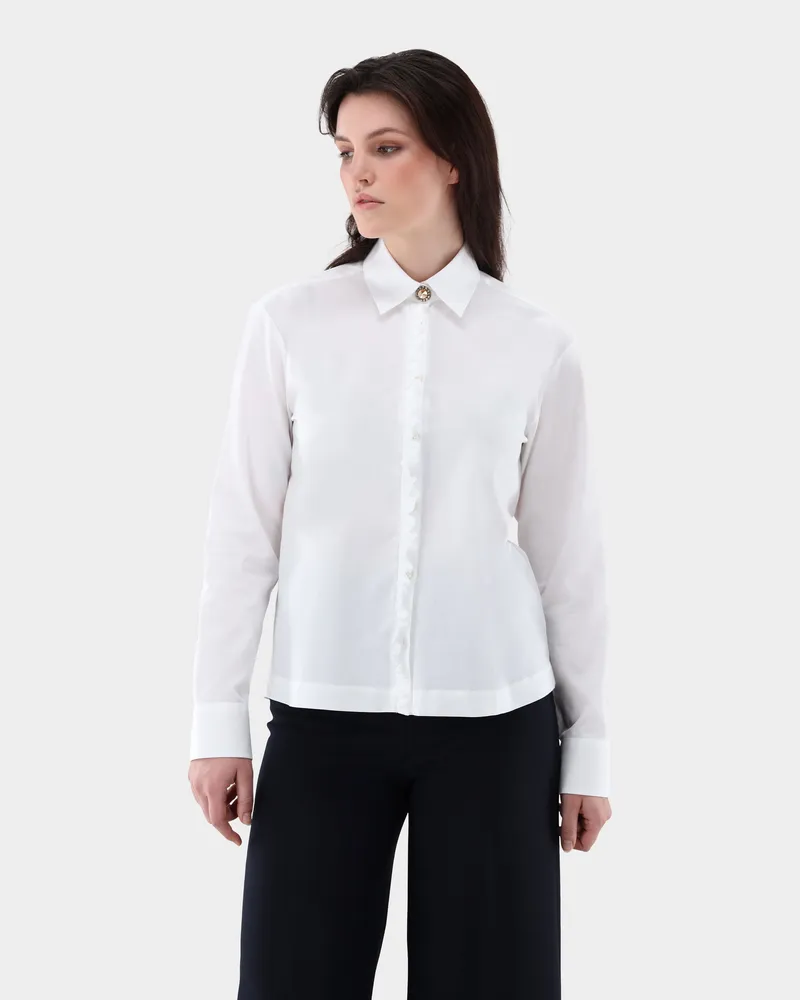 van Laack Boxy Fit Bluse mit Rüschen und Schmuckknopf Weiß