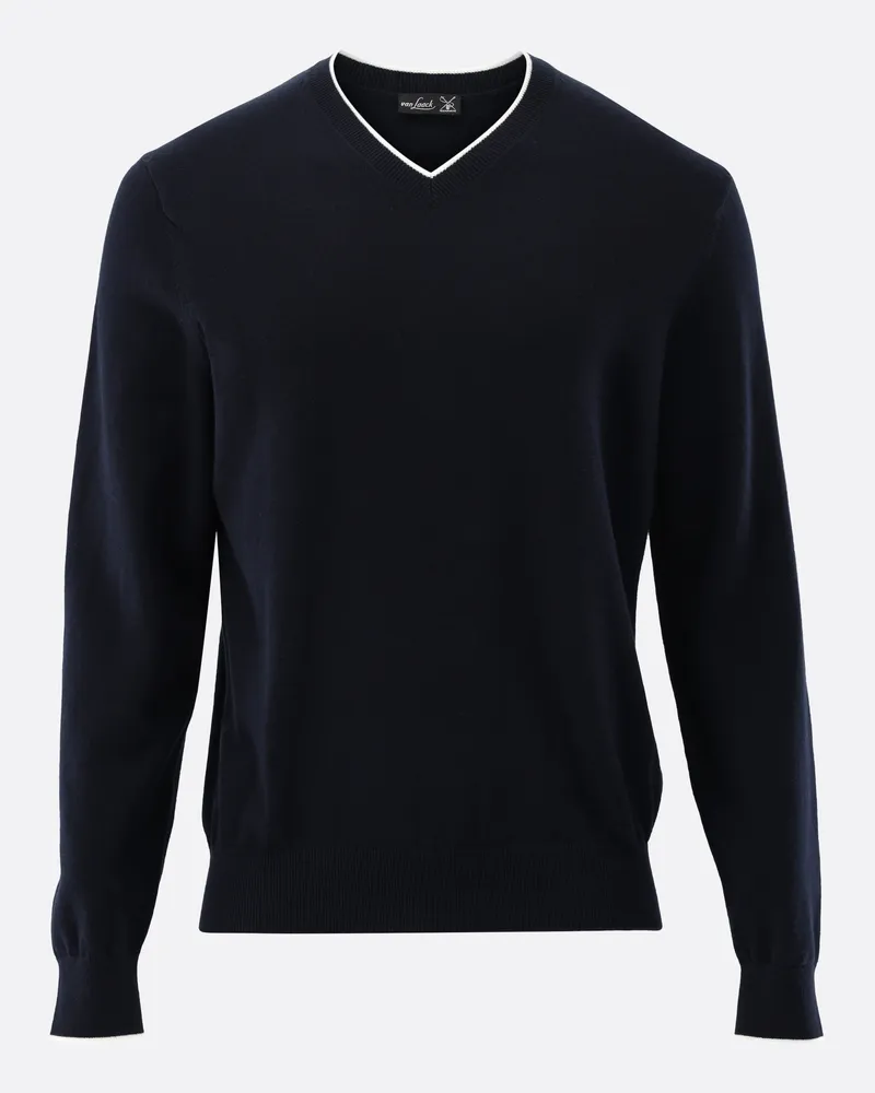 van Laack Pullover mit V-Ausschnitt mit Kaschmir und Baumwolle Blau
