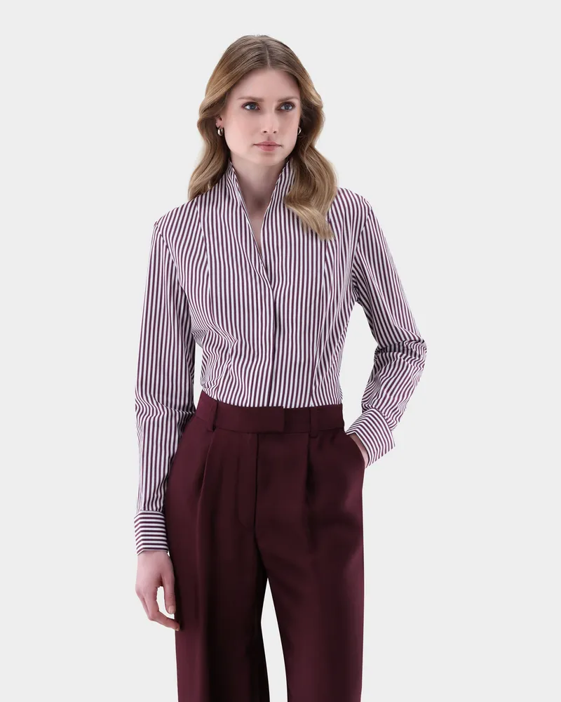 van Laack Kelchkragenbluse aus popeline gestreift Rot