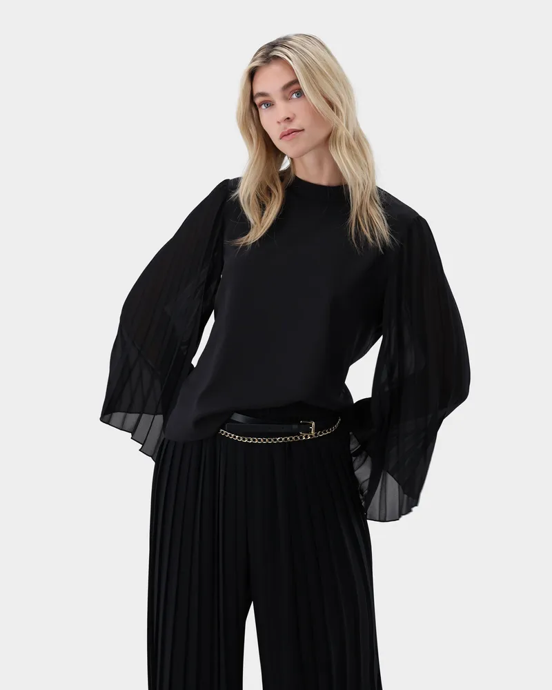 van Laack Bluse mit plissierten Ärmeln Schwarz