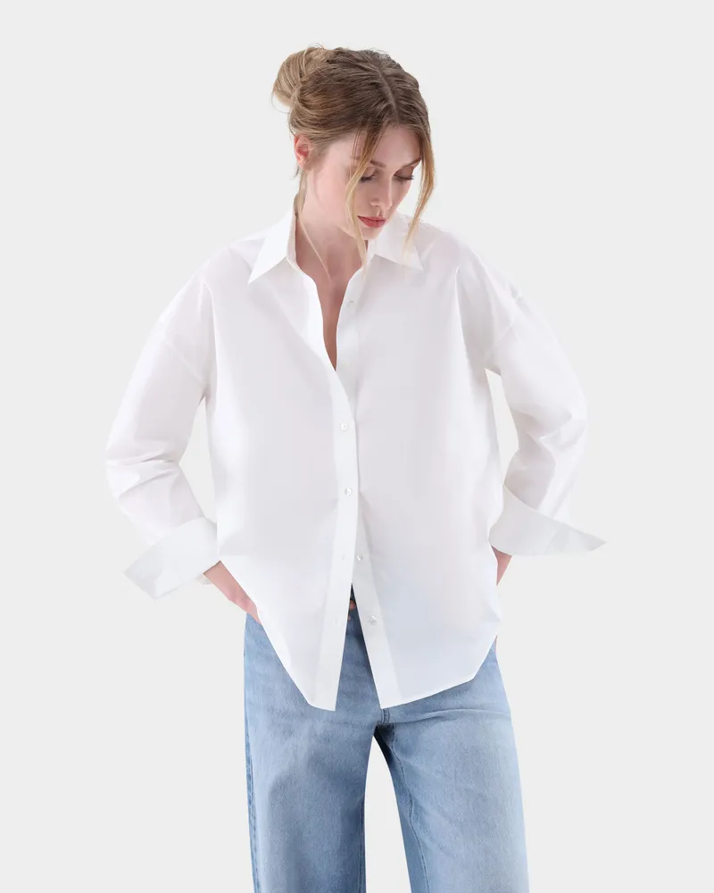 van Laack Hemdbluse mit überschnittenen Schultern Weiß