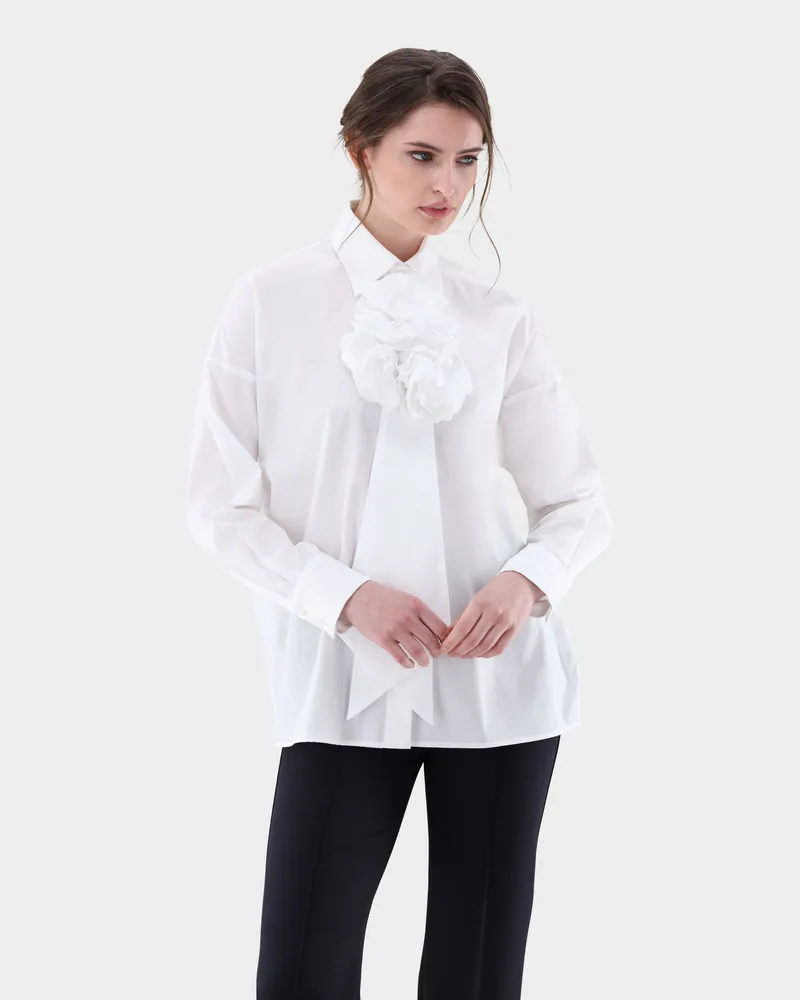 van Laack Hemdbluse mit abnehmbarer Rosen-Schleife Weiß