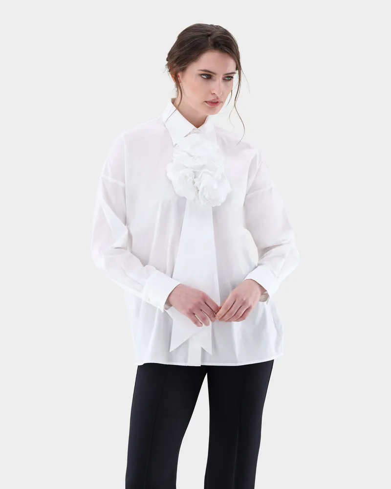 van Laack Hemdbluse mit abnehmbarer Rosen-Schleife Weiß