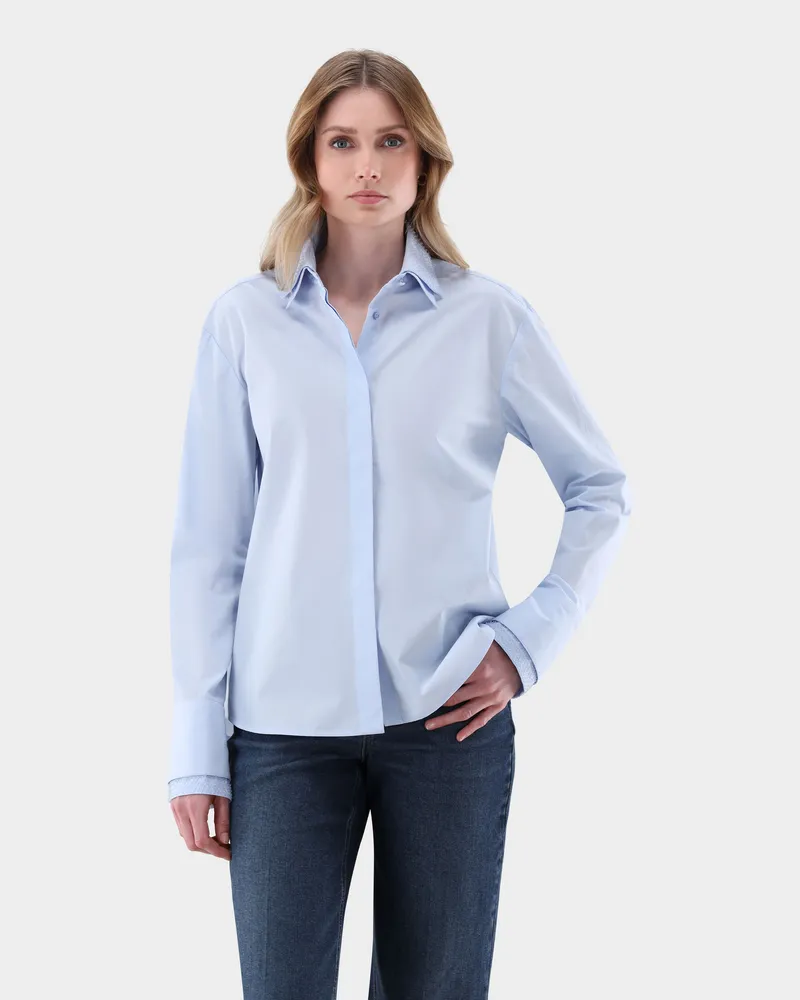 van Laack Hemdbluse Boxy Fit mit Perlen-Details Blau