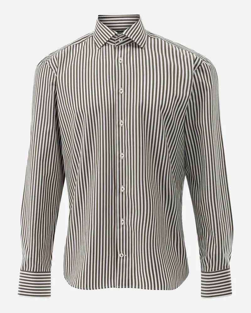 van Laack Gestreiftes Hemd aus Popeline mit Haifischkragen Grün