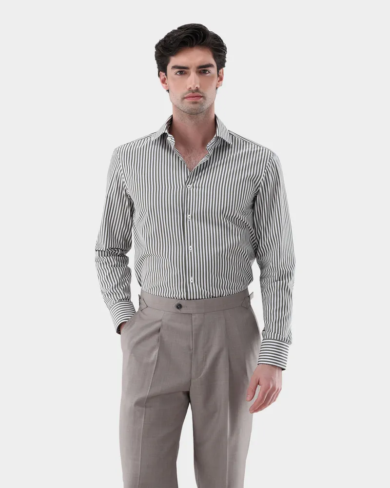 van Laack Gestreiftes Hemd aus Popeline mit Haifischkragen Grün