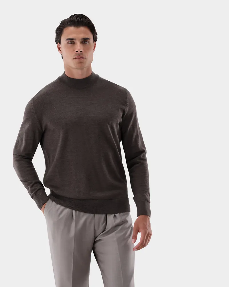 van Laack Stehkragenpullover aus Merzerisierter Merinowolle Beige