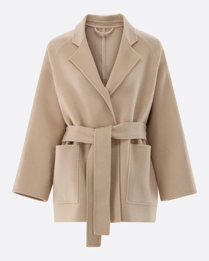 van Laack Kurzmantel mit Wickeloptik und Kaschmiranteil Beige