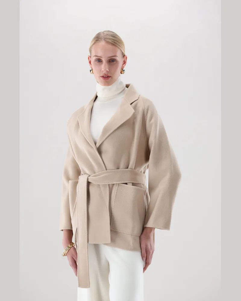 van Laack Kurzmantel mit Wickeloptik und Kaschmiranteil Beige