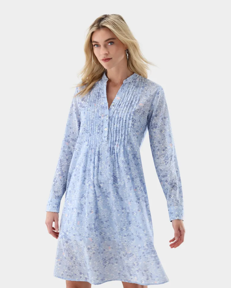 van Laack Kleid aus Baumwoll-Plumetis mit Blumenmuster Blau