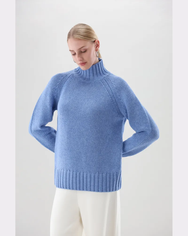 van Laack Stehkragenpullover mit Wolle und Kaschmir Blau