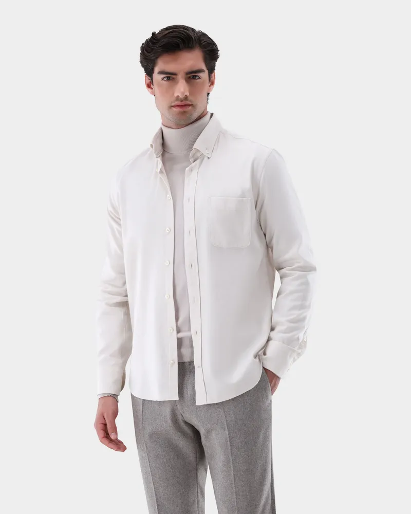 van Laack Flanellhemd mit Button-Down Kragen Tailor Fit Cremefarben