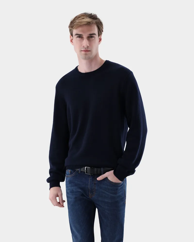 van Laack Rundhalspullover aus Kaschmir Blau