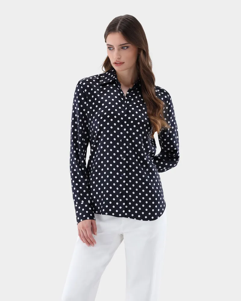 van Laack Hemdbluse mit Tupfen-Druck Blau