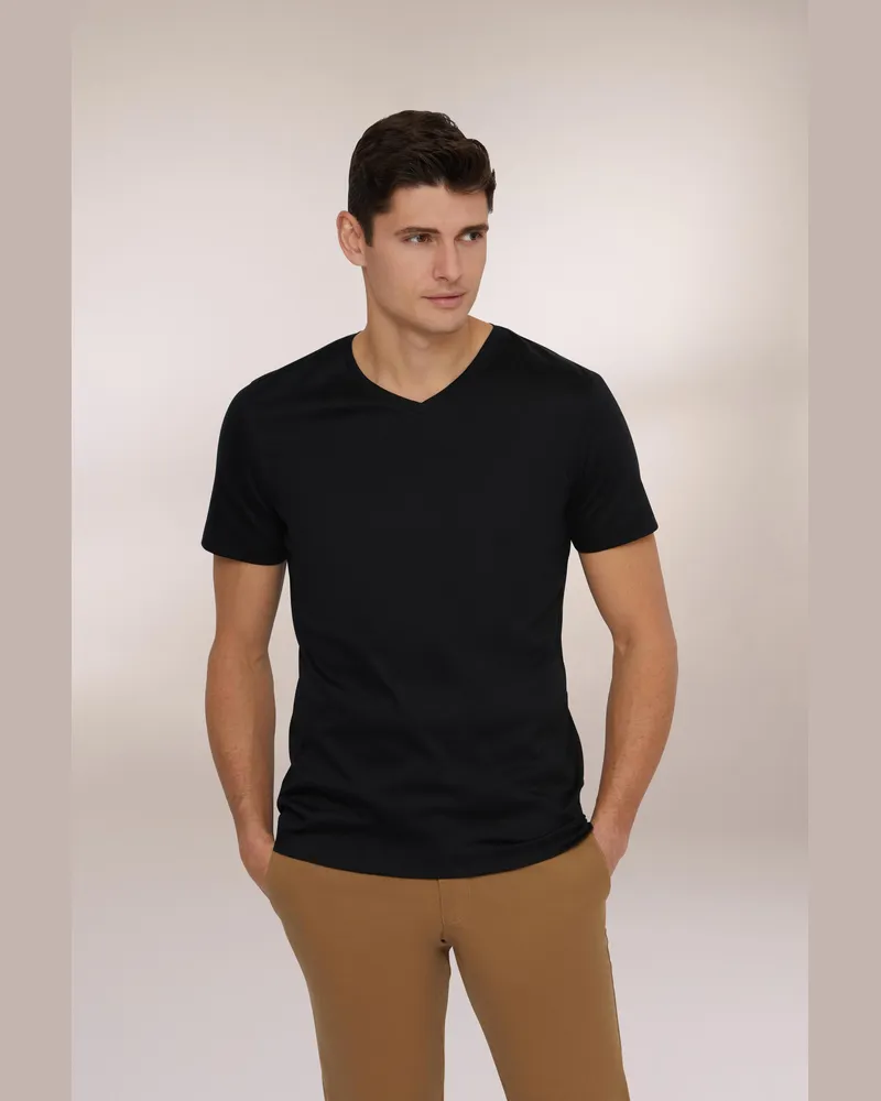 van Laack V-Ausschnitt Jersey T-Shirt Slim Fit Schwarz