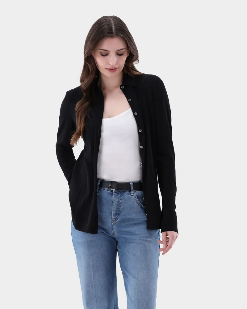 van Laack Strickhemd aus Air Cotton Schwarz